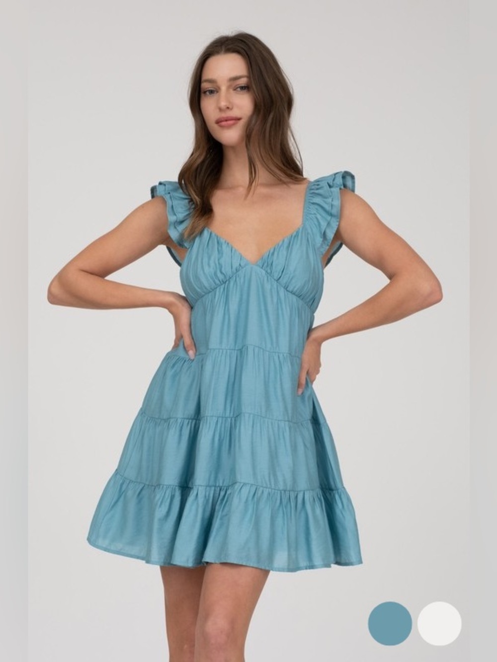 NWT Blu Pepper Blue V Neck Tiered Babydoll Dress